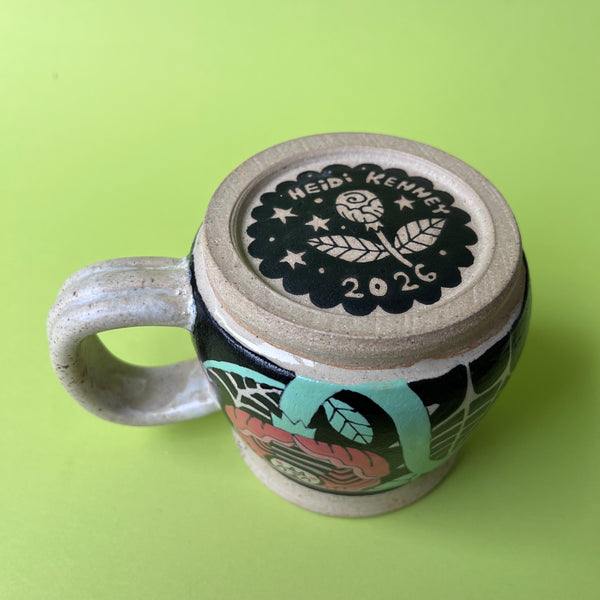Ceramic Wheel Thrown Mug Spider Rose 12oz