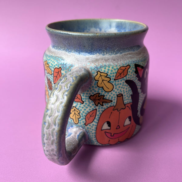 Ceramic Wheel Thrown Halloween Cats Mug 13oz