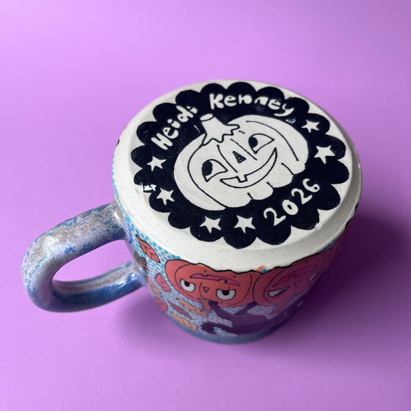 Ceramic Wheel Thrown Halloween Cats Mug 13oz
