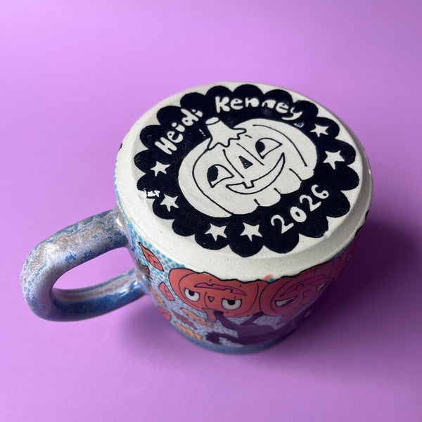 Ceramic Wheel Thrown Halloween Cats Mug 13oz