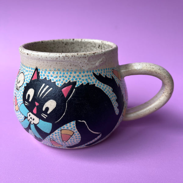 Ceramic Wheel Thrown Halloween Cat Mug 15oz