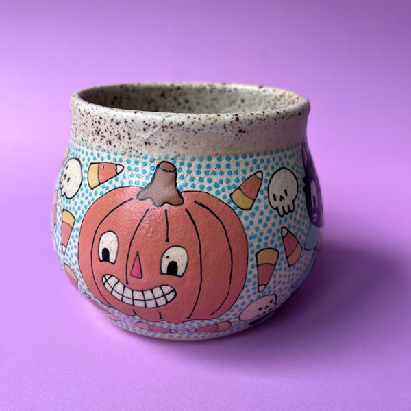 Ceramic Wheel Thrown Halloween Cat Mug 15oz