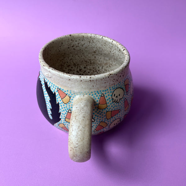 Ceramic Wheel Thrown Halloween Cat Mug 15oz