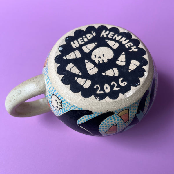 Ceramic Wheel Thrown Halloween Cat Mug 15oz