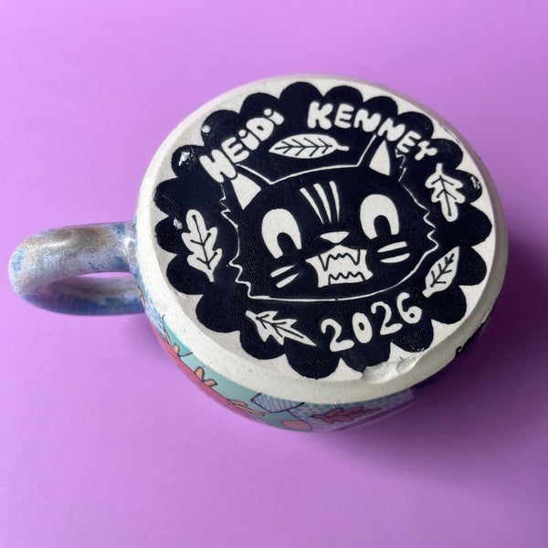 Ceramic Wheel Thrown Halloween Pumpkin Head Cats Mug 11oz