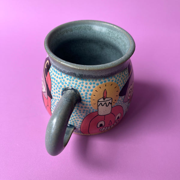 Ceramic Wheel Thrown Knitting Witch Mug 10.5oz
