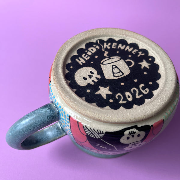 Ceramic Wheel Thrown Knitting Witch Mug 10.5oz