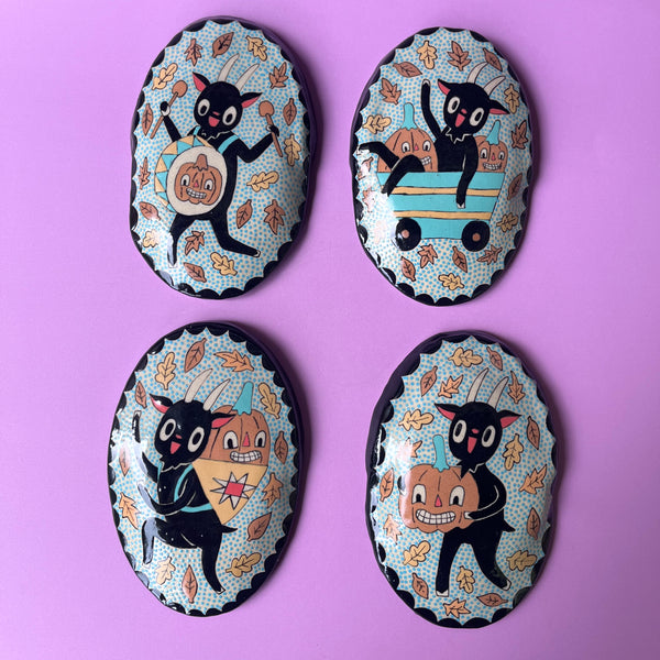 Ceramic Hand Built Halloween Goat Wall Hanging