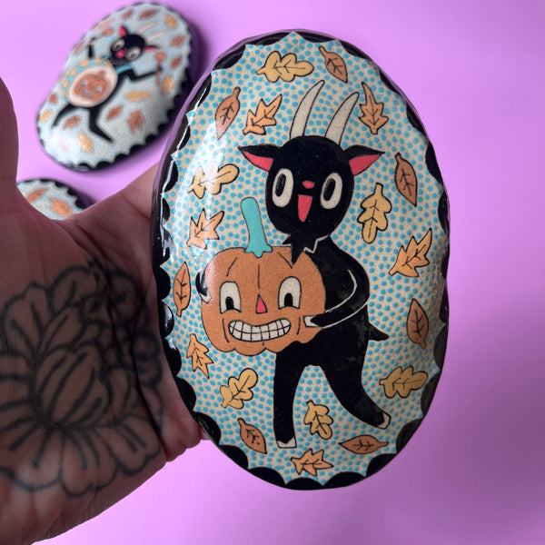 Ceramic Hand Built Halloween Goat Wall Hanging