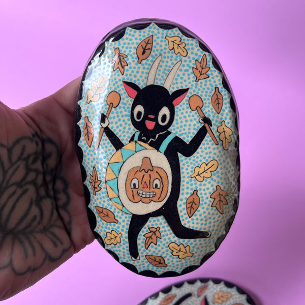 Ceramic Hand Built Halloween Goat Wall Hanging