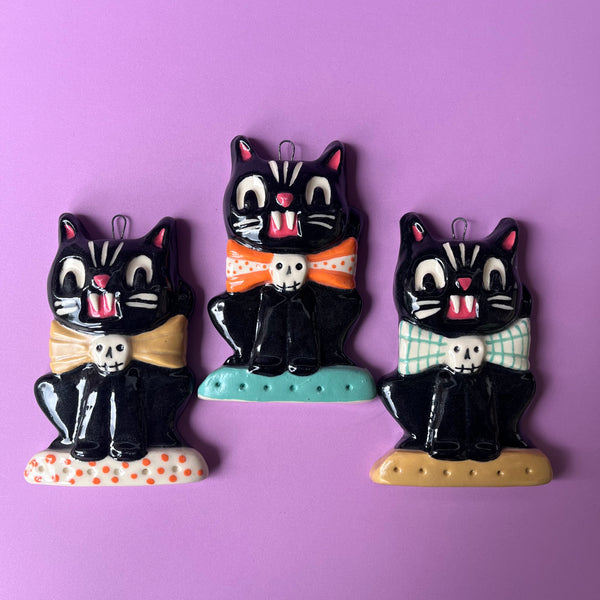 Ceramic Slip Cast Halloween Cat Wall Hanging