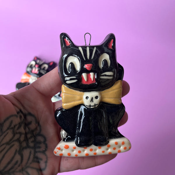 Ceramic Slip Cast Halloween Cat Wall Hanging