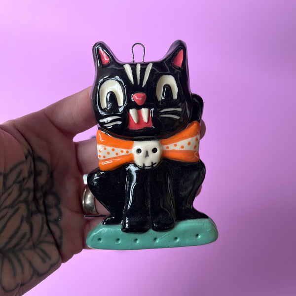 Ceramic Slip Cast Halloween Cat Wall Hanging