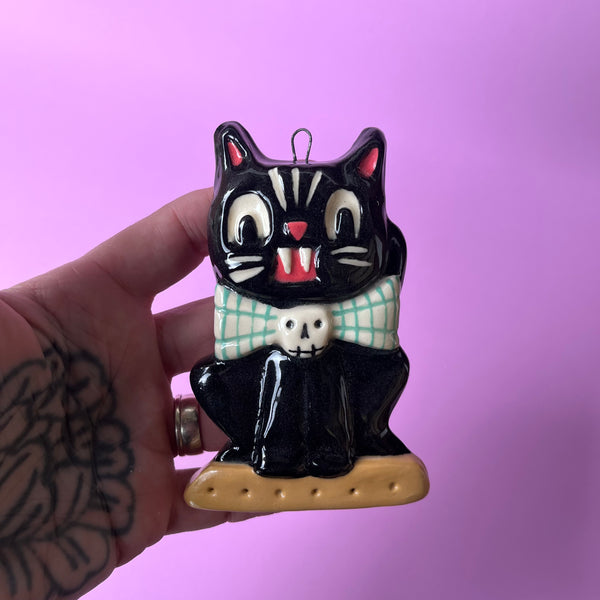 Ceramic Slip Cast Halloween Cat Wall Hanging