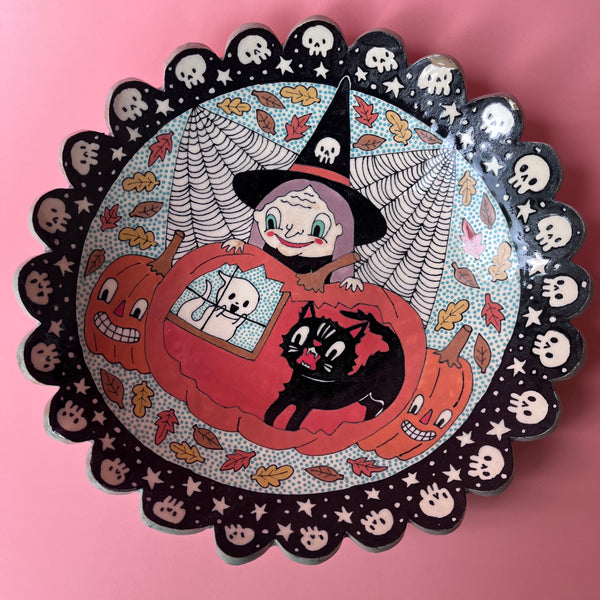 Ceramic Hand Built Halloween Witch Dish