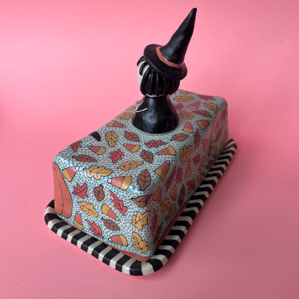 Ceramic Hand Built Halloween Witch Butter Dish