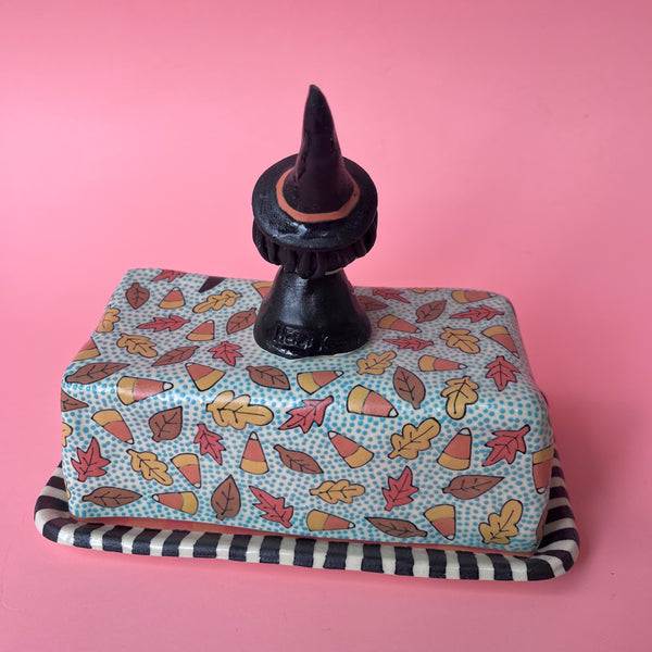 Ceramic Hand Built Halloween Witch Butter Dish