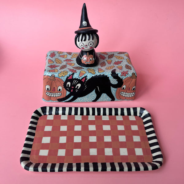 Ceramic Hand Built Halloween Witch Butter Dish