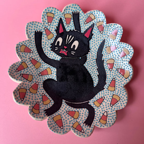 Ceramic Hand Built Halloween Cat Dish
