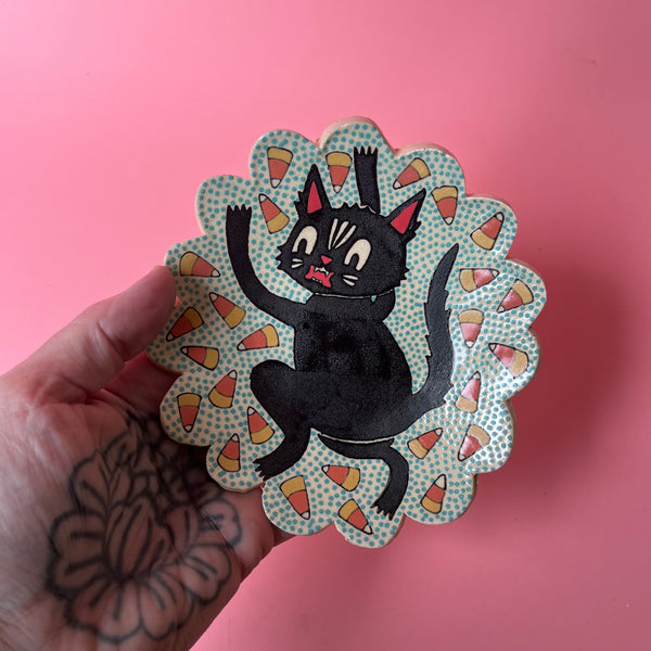 Ceramic Hand Built Halloween Cat Dish