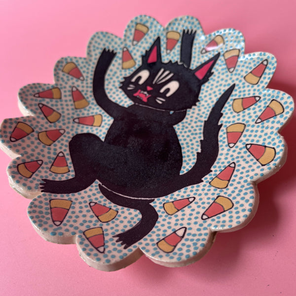 Ceramic Hand Built Halloween Cat Dish