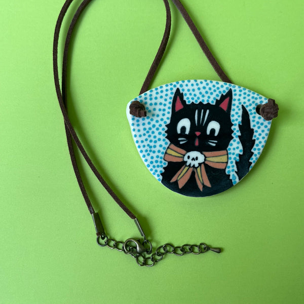 Ceramic Hand Built Halloween Cat Necklace