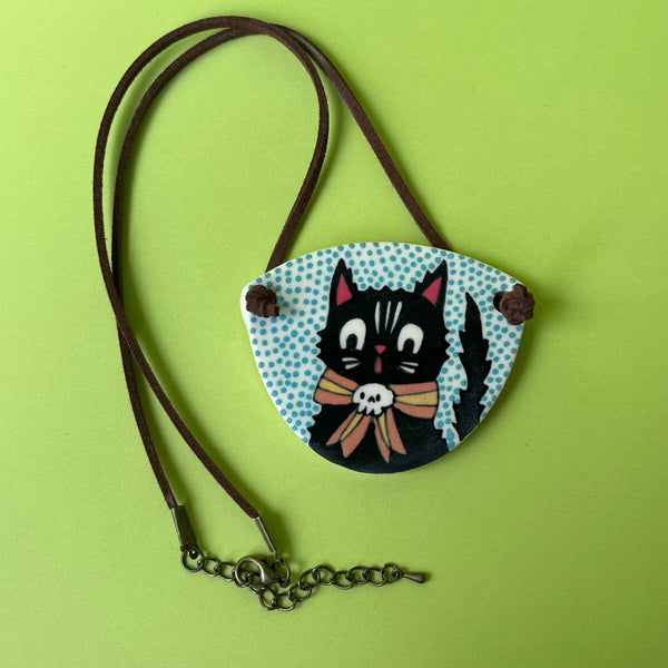 Ceramic Hand Built Halloween Cat Necklace