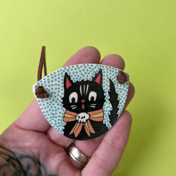 Ceramic Hand Built Halloween Cat Necklace