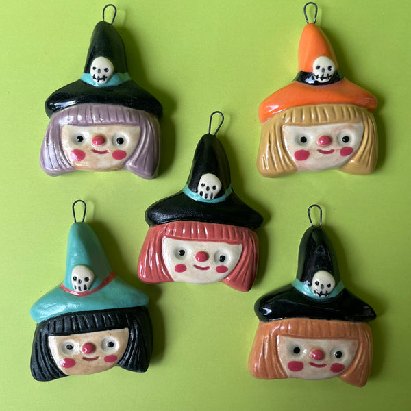 Ceramic Slip Cast Witch Ornament