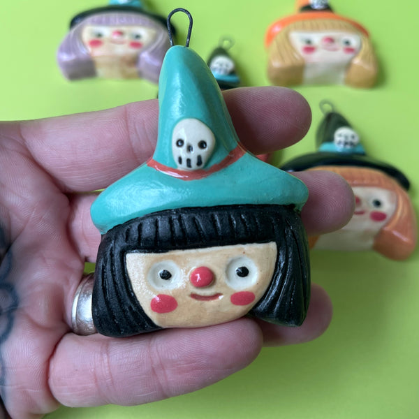 Ceramic Slip Cast Witch Ornament