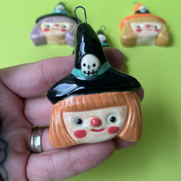 Ceramic Slip Cast Witch Ornament