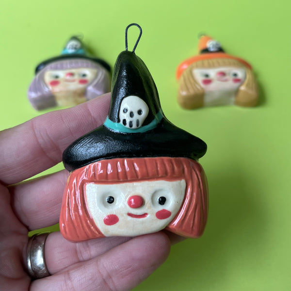 Ceramic Slip Cast Witch Ornament