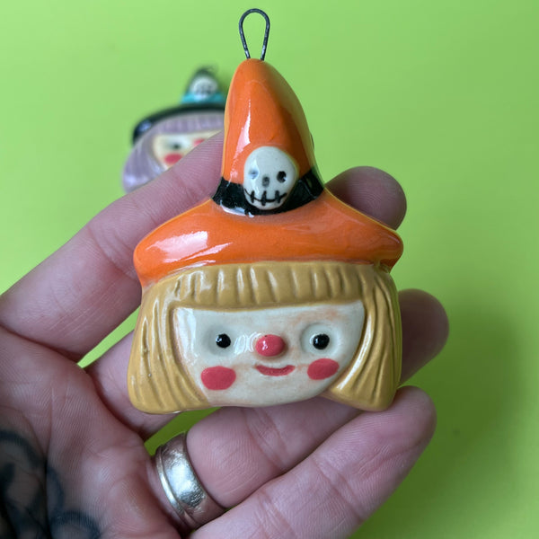 Ceramic Slip Cast Witch Ornament