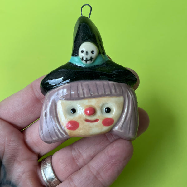 Ceramic Slip Cast Witch Ornament