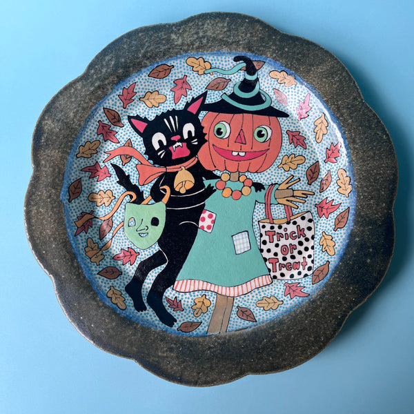 Ceramic Hand Built Halloween Plate Wall Hanging