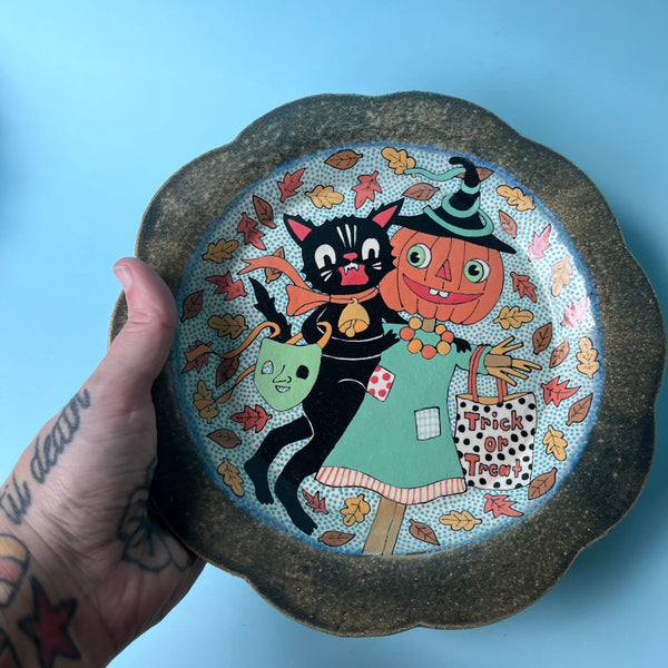 Ceramic Hand Built Halloween Plate Wall Hanging
