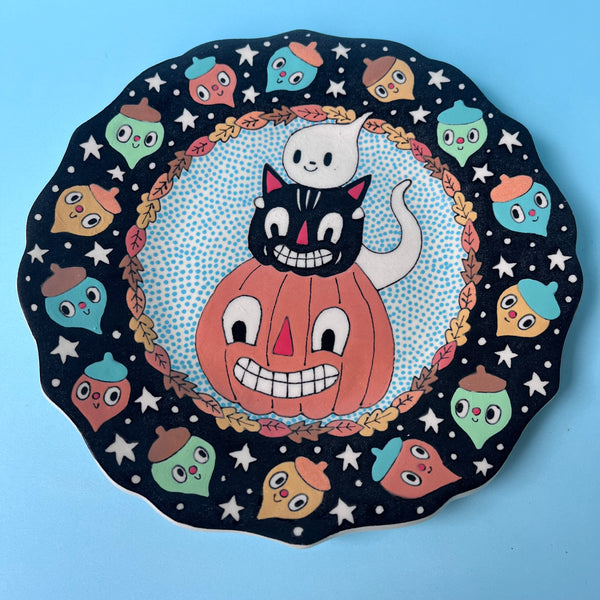 Ceramic Hand Built Halloween Acorn Plate