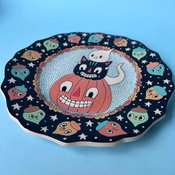 Ceramic Hand Built Halloween Acorn Plate