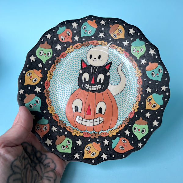 Ceramic Hand Built Halloween Acorn Plate