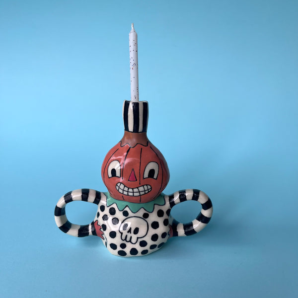 Ceramic Hand Built Pumpkin Birthday Sized Candle Holder