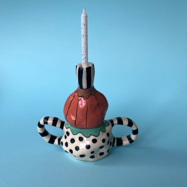 Ceramic Hand Built Pumpkin Birthday Sized Candle Holder