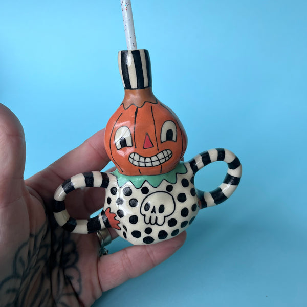 Ceramic Hand Built Pumpkin Birthday Sized Candle Holder