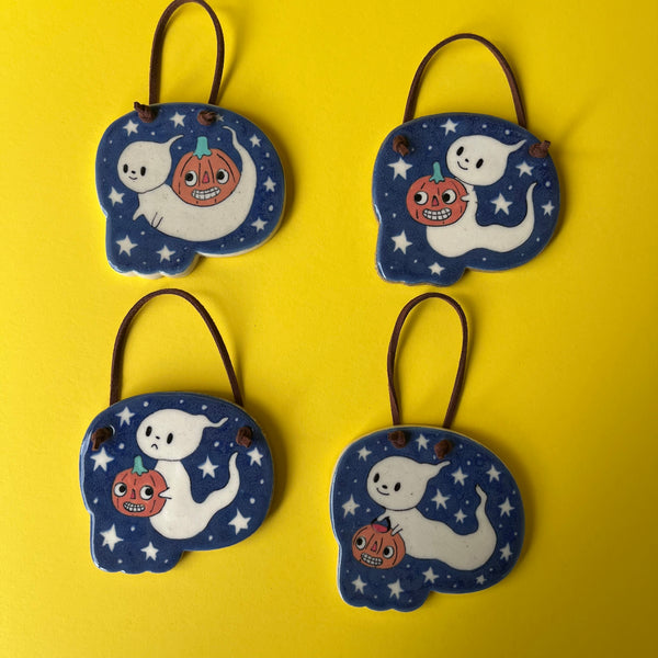 Ceramic Hand Built Halloween Ghost Wall Hanging