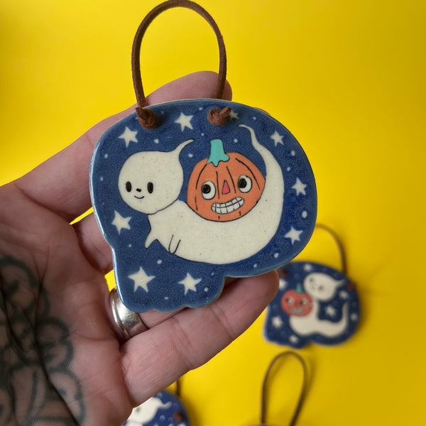Ceramic Hand Built Halloween Ghost Wall Hanging