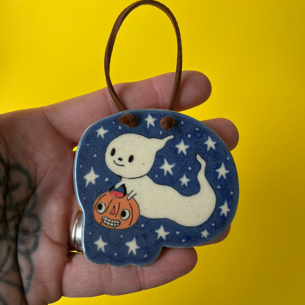 Ceramic Hand Built Halloween Ghost Wall Hanging