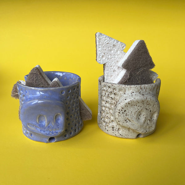 Ceramic Hand Built Skull Sponge Holder