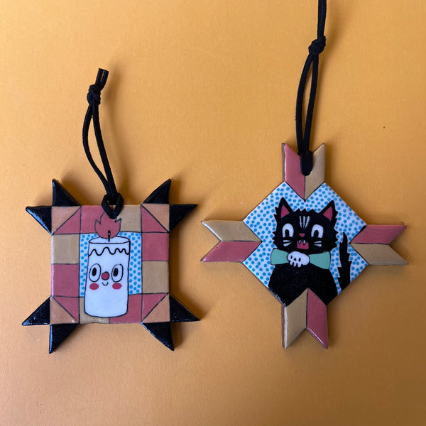 Ceramic Hand Built Halloween Quilt Square Wall Hanging