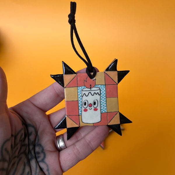 Ceramic Hand Built Halloween Quilt Square Wall Hanging