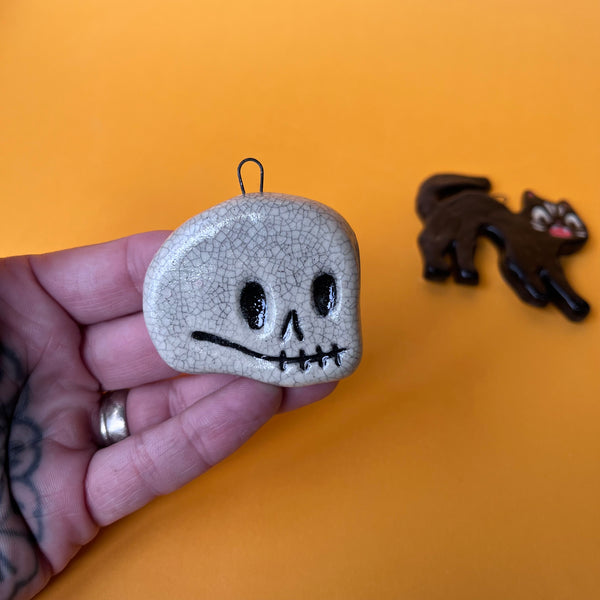 Ceramic Slip Cast Halloween Ornament Pumpkin, Cat, Skull