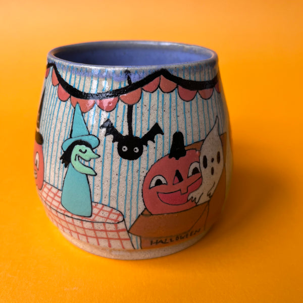 Ceramic Wheel Thrown Halloween Cats Mug 13.5oz